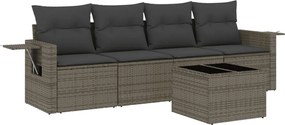 vidaXL Set canapea de grădină cu perne, 5 piese, gri, poliratan