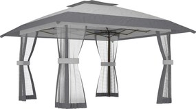 Outsunny Pavilion 4x4m Impermeabil Reglabil pe înălțime Pop-up Pavilion pliant cu dublu acoperiș 4 laterale din plasă, UV 30+Gri deschis | Aosom Romania