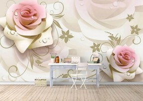 Fototapet 3D, Trandafiri roz pe un fundal alb Art.05128