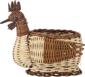 Coș decorativ din răchită împletită, în formă de găină, culoare maro, 21x12x18 cm, „Marsha