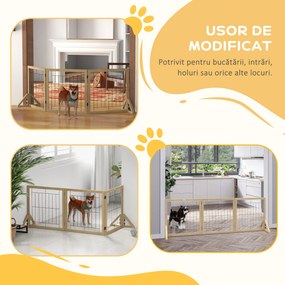 PawHut Gard pliabil pentru câini, gard de siguranță pentru animale de companie și căței cu 3 panouri și suporturi triunghiulare, 210x70 cm, lemn natural | Aosom Romania