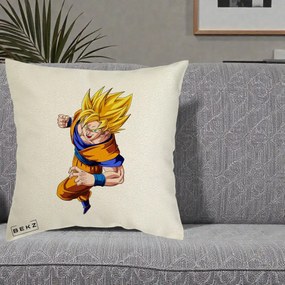 Perna Personalizata Dragon Ball Goku Super Saiyan 2 Lupta, 40x40 cm, Ecru, Husa Detasabila, Perna Inclusa, BEKZ®