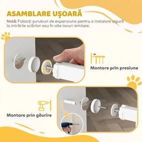 PawHut Poartă de Siguranță Extensibilă pentru Câini 76-104 x 106 cm, Deschidere cu O Singură Mână, Alb | Aosom Romania