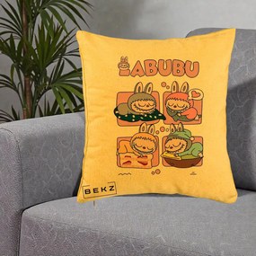 Perna Personalizata Labubu Sleeping Quad Grid, 40x40 cm, Galben, Husa Detasabila, Perna Inclusa, BEKZ®