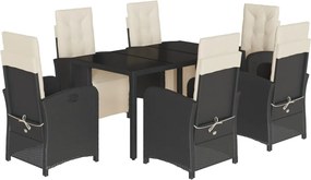 vidaXL Set mobilier de grădină cu perne, 7 piese, negru, poliratan