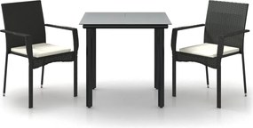 vidaXL Set mobilier de grădină cu perne, 3 piese, negru, poliratan