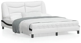 3208015 vidaXL Cadru de pat cu tăblie, alb/negru, 160x200 cm, piele ecologică
