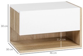 HOMCOM Set de 2 Noptiere murale - Set de 2 Noptiere - Sertar Glisant, Raft, Bicolor Aspect stejar Alb | Aosom Romania