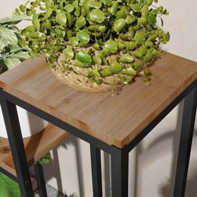 Outsunny Raft de plante, etajeră de flori din metal și lemn cu 4 nivele de înălțimi diferite în stil industrial 80 x 20 x 74 cm | Aosom Romania