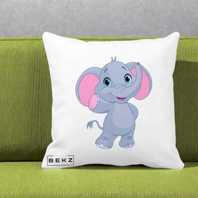 Perna Decorativa Pui de Elefant Kawaii, 40x40 cm, Alba Mata, Husa Detasabila, Perna Inclusa, BEKZ®