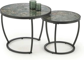 Set 2 masute cafea INES, verde cu efect de marmura/negru, ceramica/met