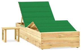 vidaXL Șezlong de grădină cu masă și pernă, lemn de pin tratat
