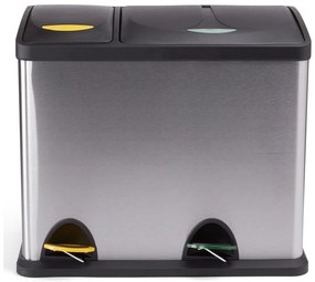 Coș de gunoi argintiu mat pentru reciclare/cu pedală 18+8 l din oțel Tri Selectif – MSV
