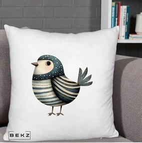 Perna Decorativa Pasare Teal Decorativa Dungata, 40x40 cm, Alb Pufos, Husa Detasabila, Perna Inclusa, BEKZ®