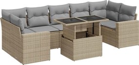 vidaXL Set canapele de grădină, 8 piese, cu perne, bej, poliratan