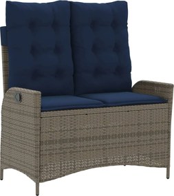 vidaXL Bancă de grădină rabatabilă cu perne, gri, poliratan