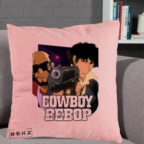 Perna Personalizata Cowboy Bebop Spike si Jet Poster, 40x40 cm, Roz, Husa Detasabila, Perna Inclusa, BEKZ®
