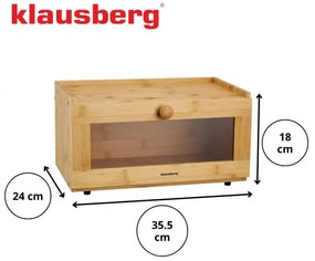 Cutie pentru paine Klausberg KB 7923, 35.5 cm, Fereastra acrilica, Bambus, Maro