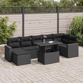 3326356 vidaXL Set mobilier de grădină cu perne, 8 piese, negru, poliratan