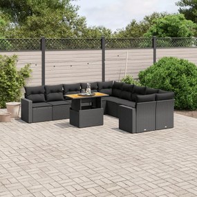 3271503 vidaXL Set canapele de grădină cu perne, 11 piese, negru, poliratan