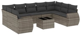 3221809 vidaXL Set mobilier de grădină cu perne, 10 piese, gri, poliratan