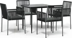 vidaXL Set mobilier grădină cu perne, 5 piese, negru, poliratan & oțel