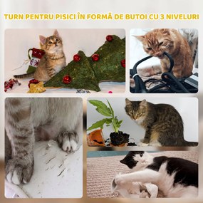 PawHut Căsuță pentru Pisici cu Stâlp de Zgâriat, Tip Turn, 2 Culcușuri, Sisal și Iarbă de Mare, Margini din Pluș, Kaki | Aosom Romania