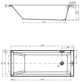 Cada baie incastrata Cersanit Balinea, 170 x 70 cm, dreptunghiulara, alb lucios 1700x700 mm