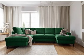 Colțar verde închis extensibil cu tapițerie din catifea reiată (cu colț pe partea stângă ) Lofty Lilly – Miuform