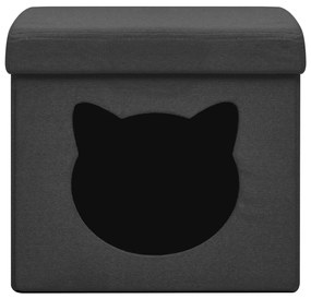 Taburet depozitare pliabil, negru cu model pisica, tesatura 1, Negru