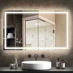 HOMCOM Oglindă de Baie Iluminată cu Lumini LED Reglabile și Strat Anti-Condens, 100x60 cm, Transparent | Aosom Romania