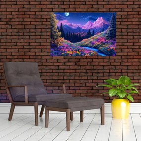 Tablou - Peisaj violet la lună plină (90x60 cm)
