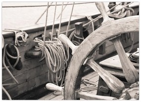 Tablou pe sticlă - Cârma de barcă cu vele (70x50 cm)