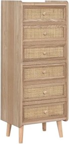 Comoda natur din lemn de paulownia si rattan, 40X30X104 cm