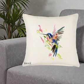 Perna Decorativa Colibri Acuarela, 40x40 cm, Crem Reliefat, Husa Detasabila, Perna Inclusa, BEKZ®