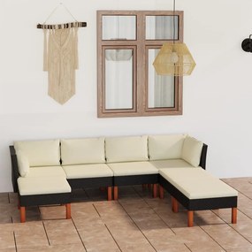 3059739 vidaXL Set mobilier de grădină cu perne, 7 piese, negru, poliratan