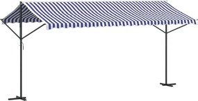 vidaXL Copertină independentă, albastru și alb, 500x300 cm textil/oțel