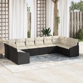 vidaXL Set de Canapele de Grădină 10 Piese cu Perne Ratan Poly Negru
