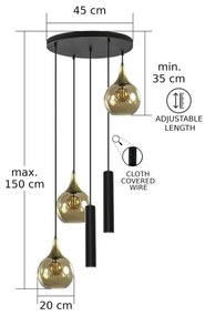Lustr CALYPSO 2xGU10/60W + 3xE27/60W, negru/auriu, pe cablu