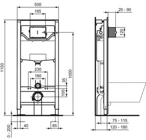 Rezervor wc incastrat Ideal Standard Prosys 120P, pneumatic