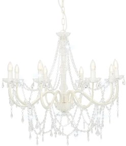 vidaXL Candelabru cu mărgele, alb, 8 becuri E14