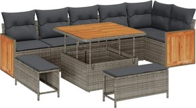 vidaXL Set de canapele pentru grădină cu pernă 9 pcs Gri