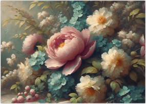 Tablou pe sticlă - Natură moartă cu flori - pictură (70x50 cm)