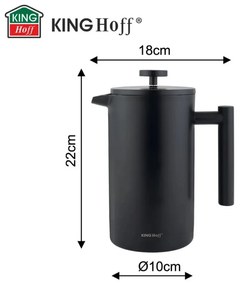 Presă franceză pentru cafea/ceai Kinghoff KH 1996, 1 l, Oțel inoxidabil, Pereți dubli, Negru