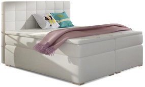 Pat matrimonial Boxspring 140 cm Abbie (alb) (cu saltele). 1027410