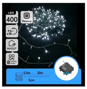 Aigostar - Ghirlandă LED de exterior pentru Crăciun 400xLED/8 funcții 4xAA 20,3 m alb rece