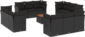 vidaXL Set mobilier de grădină cu perne, 13 piese, negru, poliratan