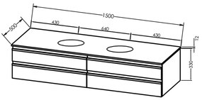 Mobilier suspendat, Kolpasan, Alexis, pentru doua lavoare pe blat 150 cm, Green