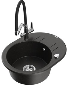 Mexen Kevin chiuvetă de granit cu o singură cuvă cu baterie de bucătărie Duo, negru/auriu metalic - 6517-75-671701-07