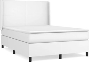 vidaXL Pat box spring cu saltea, alb, 140x200 cm, piele ecologică